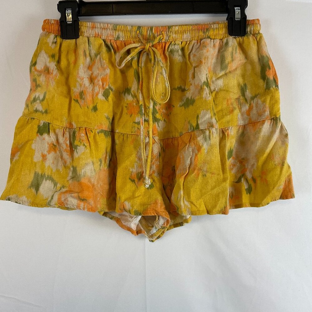 Stark X Shorts S Yellow Green Orange Watercolor Floral Elastic Waist